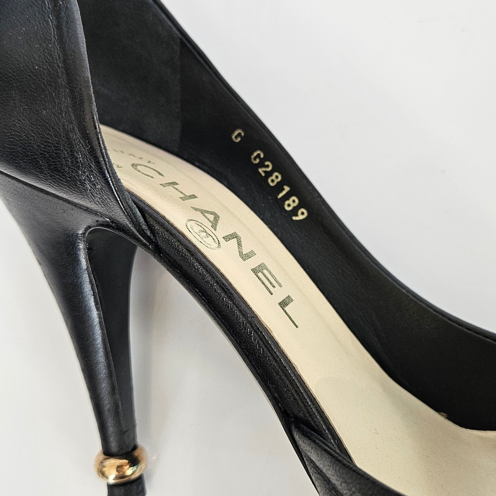Chanel Black Leather Camellia Half-d'Orsay Pumps 3D Floral Size 37 - Picture 10 of 12